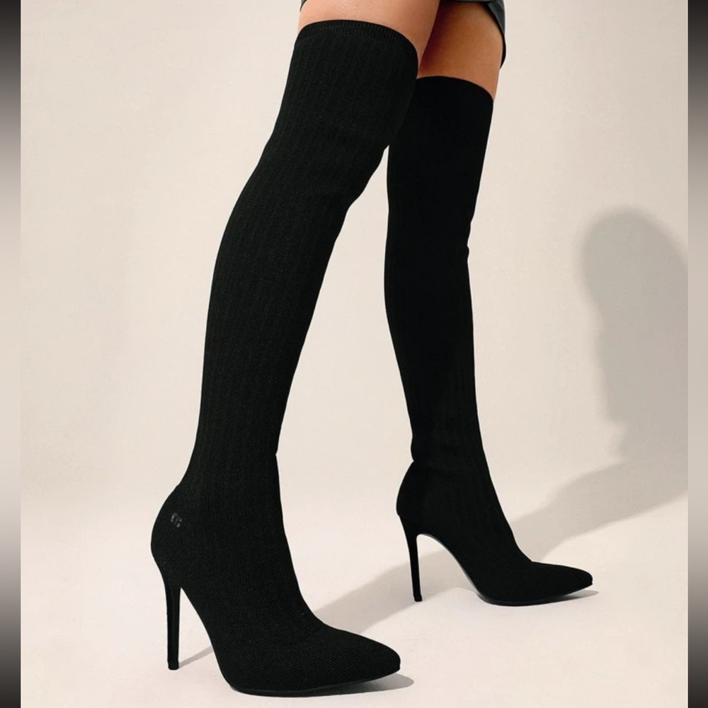 Elegant Black Over-the-Knee Sock Boots size 7